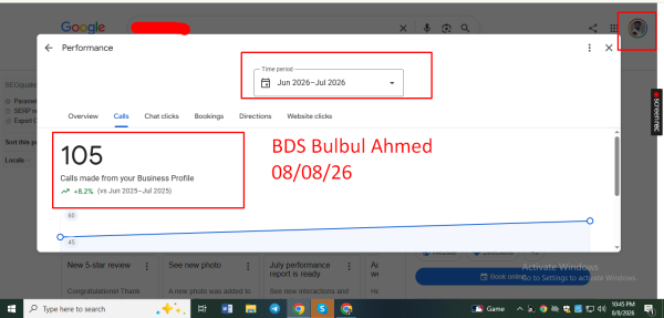 105 Direct Inbound Calls in 30 Days via Google Business Profile